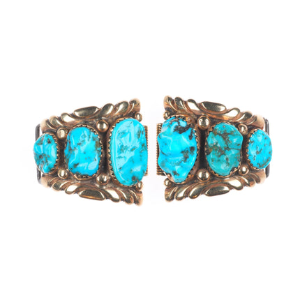 Robert and Bernice Leekya Zuni 14k gold/sterling silver watch tips w/turquoise