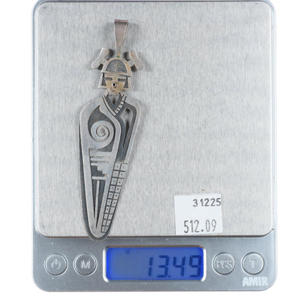 Trinidad Lucas Hopi overlay figural kachina pendant sterling silver