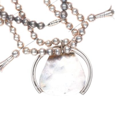 Vintage Navajo shadowbox sterling silver turquoise squash blossom necklace