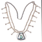 Vintage Navajo shadowbox sterling silver turquoise squash blossom necklace