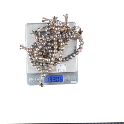 Vintage Navajo shadowbox sterling silver turquoise squash blossom necklace