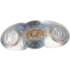 Huge Vintage Hand engraved sterling 2 silver dollar horse bust belt  buckle