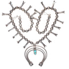 c1940's Vintage Navajo sterling silver squash blossom necklace with turquoise