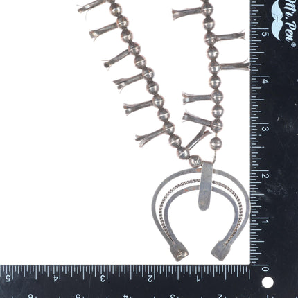 c1940's Vintage Navajo sterling silver squash blossom necklace with turquoise