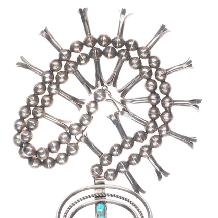 c1940's Vintage Navajo sterling silver squash blossom necklace with turquoise