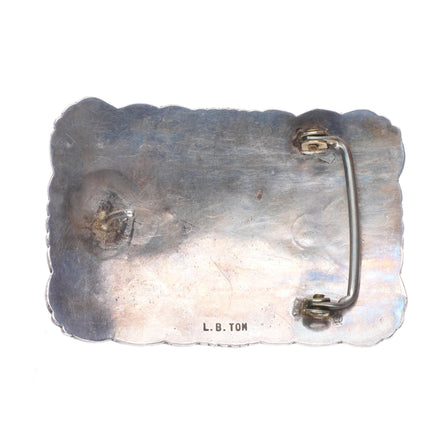 LB Tom Vintage Navajo sterling silver turquoise/shell inlay belt buckle