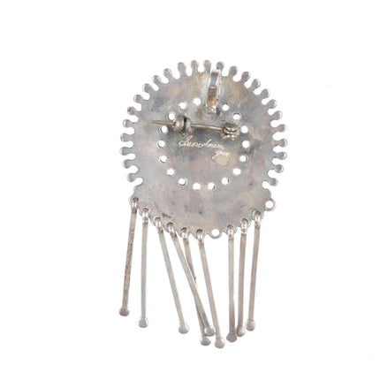 Seowtewa Zuni natural needlepoint turquoise sterling silver cluster pendant/pin