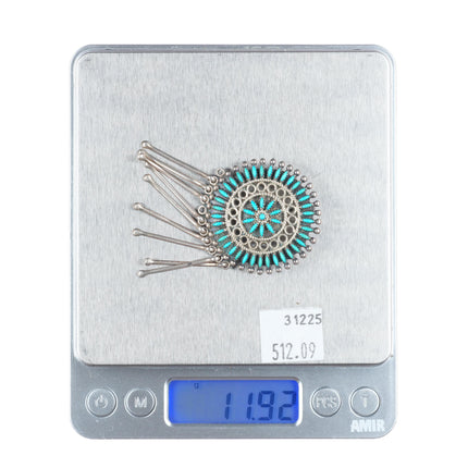 Seowtewa Zuni natural needlepoint turquoise sterling silver cluster pendant/pin