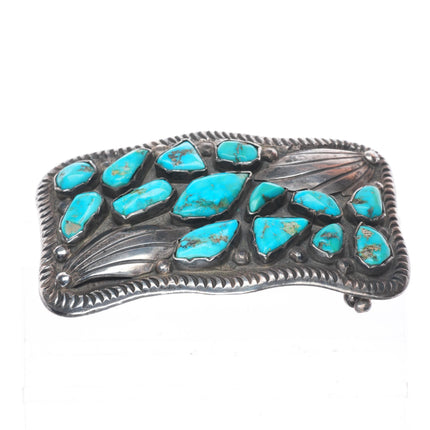 Vintage Juan Calavaza Zuni sterling silver turquoise cluster belt buckle