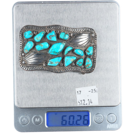 Vintage Juan Calavaza Zuni sterling silver turquoise cluster belt buckle