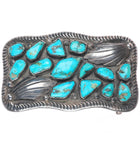 Vintage Juan Calavaza Zuni sterling silver turquoise cluster belt buckle