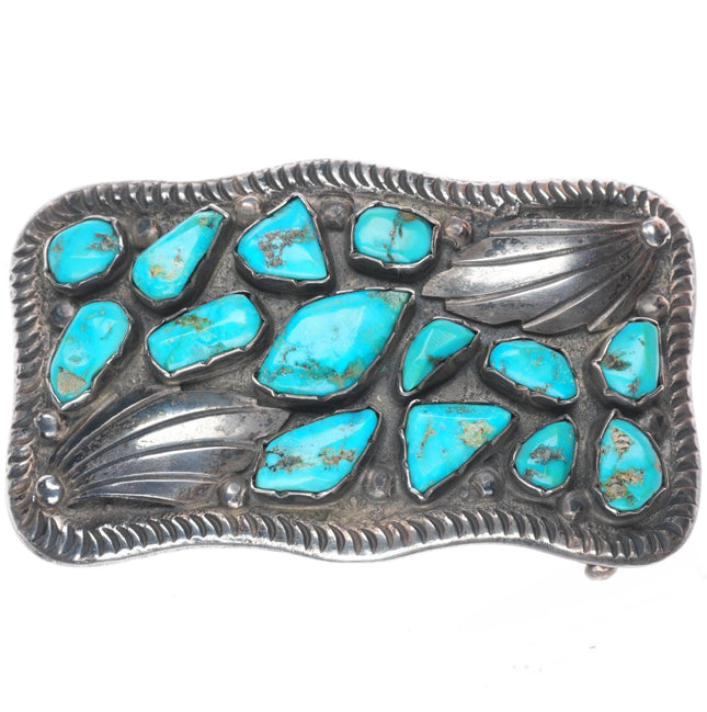 Vintage Juan Calavaza Zuni sterling silver turquoise cluster belt buckle