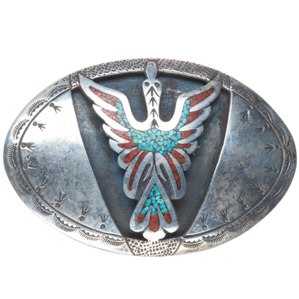 J Franklin Navajo sterling silver chip inlay peyote bird belt buckle