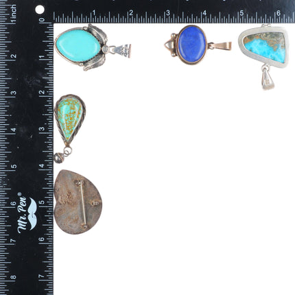 5 Vintage Southwestern/Mexican sterling silver multi-stone necklace pendants