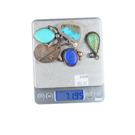 5 Vintage Southwestern/Mexican sterling silver multi-stone necklace pendants