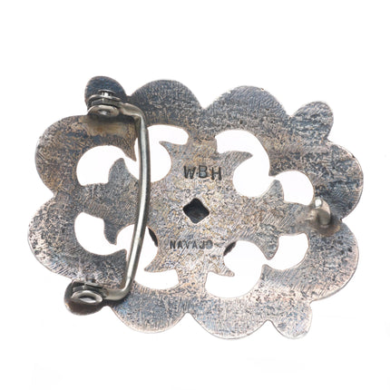 Wilford Henry Navajo vintage cast sterling silver belt buckle with turquoise