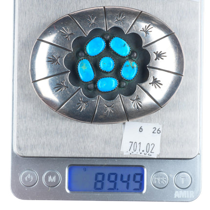 vintage Navajo sterling silver shadowbox turquoise cluster belt buckle