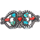 c1950's Zuni sterling silver belt buckle with nice turquoise and coral