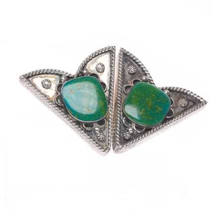 Large Vintage Mike Platero Navajo sterling silver green turquoise collar tips