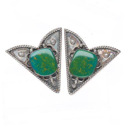 Large Vintage Mike Platero Navajo sterling silver green turquoise collar tips