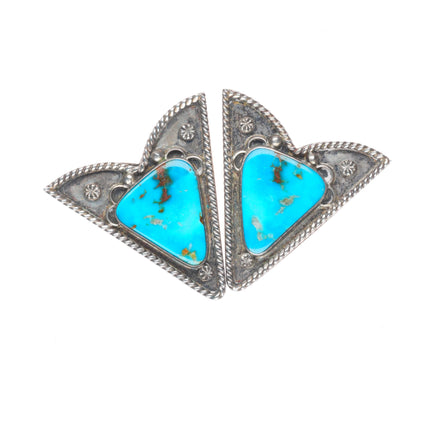Large Vintage Mike Platero Navajo sterling silver gem turquoise collar tips
