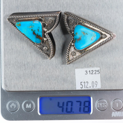 Large Vintage Mike Platero Navajo sterling silver gem turquoise collar tips
