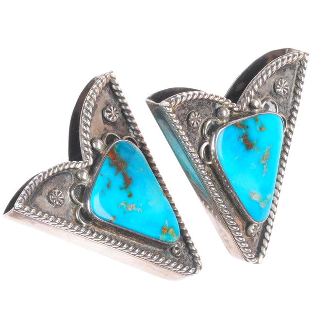 Large Vintage Mike Platero Navajo sterling silver gem turquoise collar tips