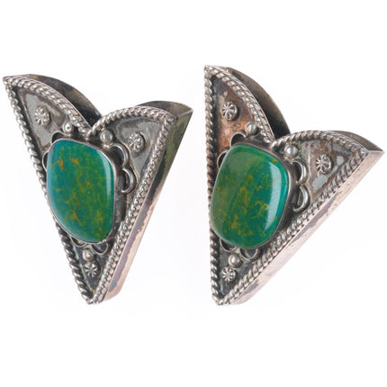 Large Vintage Mike Platero Navajo sterling silver green turquoise collar tips