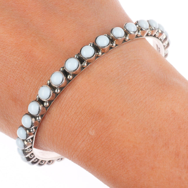8" Dan Dodson Southwestern sterling silver white agate row bangle bracelet
