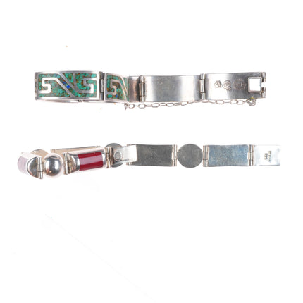 6.5"-7" Vintage Mexican modernist sterling silver/stone link bracelets