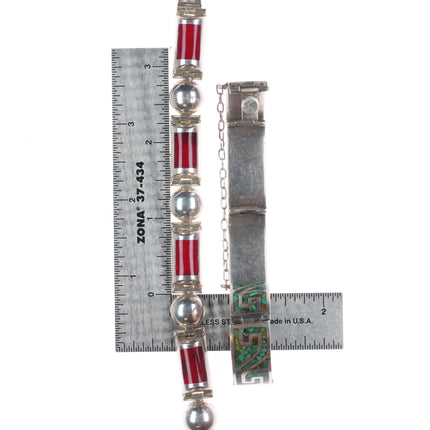 6.5"-7" Vintage Mexican modernist sterling silver/stone link bracelets