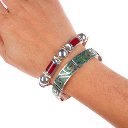 6.5"-7" Vintage Mexican modernist sterling silver/stone link bracelets