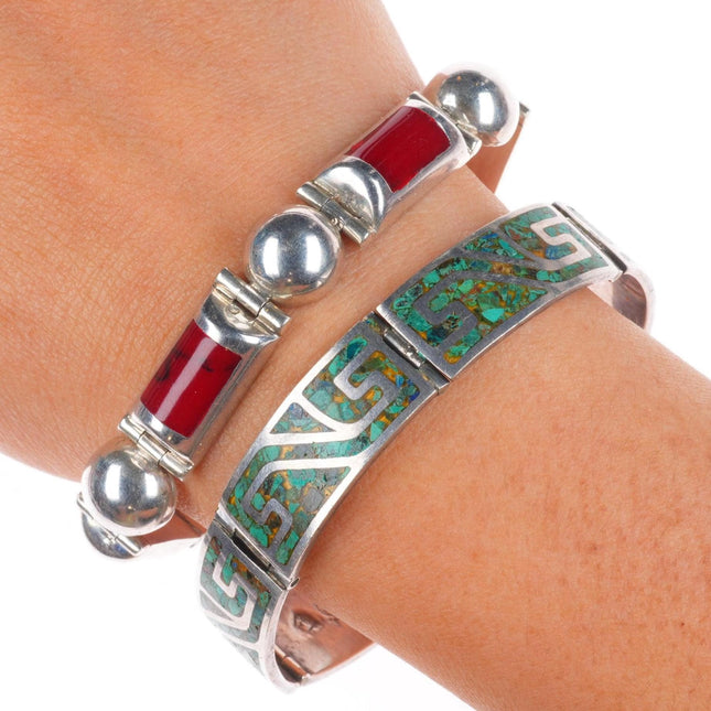 6.5"-7" Vintage Mexican modernist sterling silver/stone link bracelets