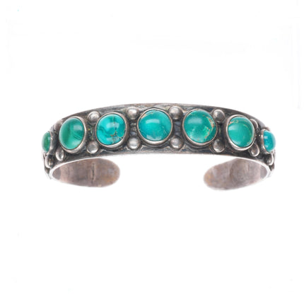 6.25" 1930's Navajo thunderbirds turquoise row cuff bracelet sterling silver