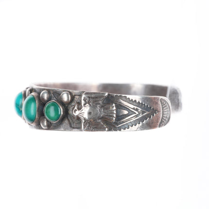 6.25" 1930's Navajo thunderbirds turquoise row cuff bracelet sterling silver
