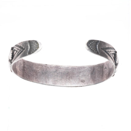 6.25" 1930's Navajo thunderbirds turquoise row cuff bracelet sterling silver