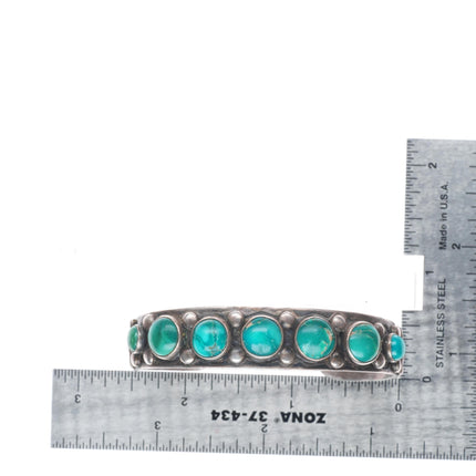6.25" 1930's Navajo thunderbirds turquoise row cuff bracelet sterling silver
