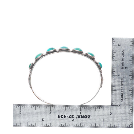 6.25" 1930's Navajo thunderbirds turquoise row cuff bracelet sterling silver