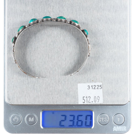 6.25" 1930's Navajo thunderbirds turquoise row cuff bracelet sterling silver