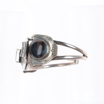 6" Vintage 1940's Navajo sterling silver petrified wood watch cuff bracelet