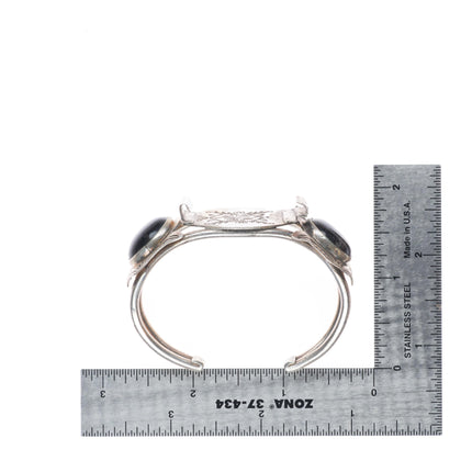 6" Vintage 1940's Navajo sterling silver petrified wood watch cuff bracelet