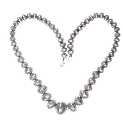 24" Heavy vintage SW Handmade/Hand stamped Navajo pearl beaded necklace