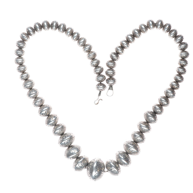 24" Heavy vintage SW Handmade/Hand stamped Navajo pearl beaded necklace