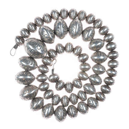 24" Heavy vintage SW Handmade/Hand stamped Navajo pearl beaded necklace