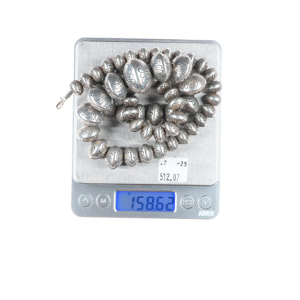 24" Heavy vintage SW Handmade/Hand stamped Navajo pearl beaded necklace