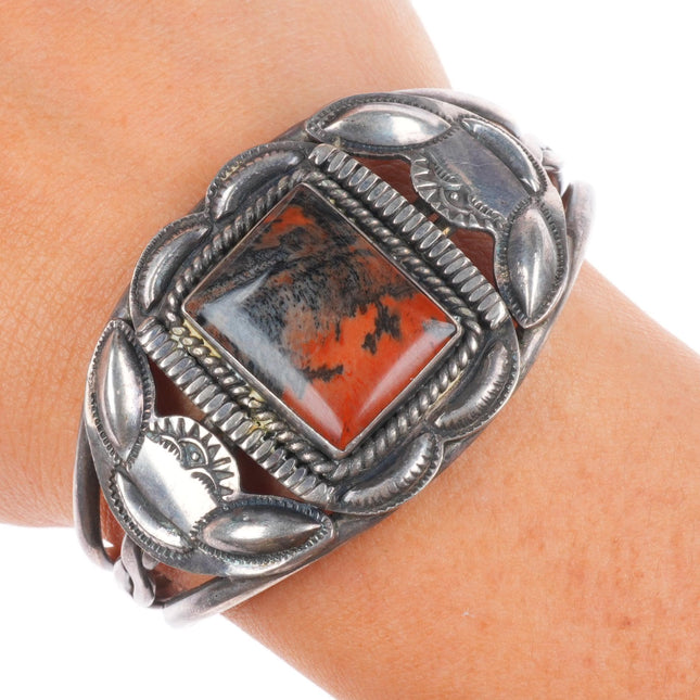 sz5 ring 6" cuff bracelet 1940 Garden of the Gods/Navajo petrified wood sterling