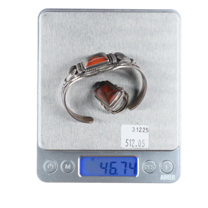 sz5 ring 6" cuff bracelet 1940 Garden of the Gods/Navajo petrified wood sterling