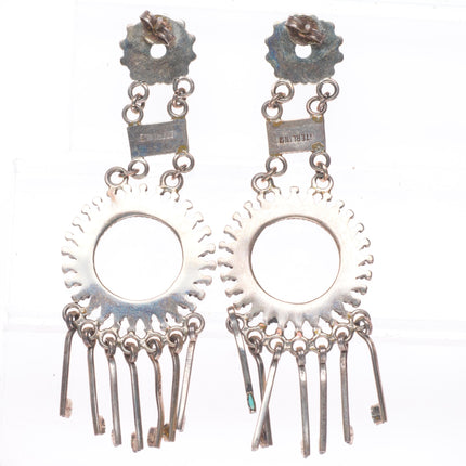 Large Vintage Zuni sterling silver needlepoint turquoise long dangle earrings