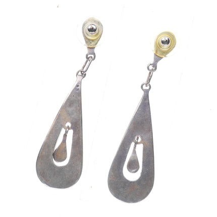 Large Vintage Zuni sterling silver channel inlay turquoise dangly long earrings