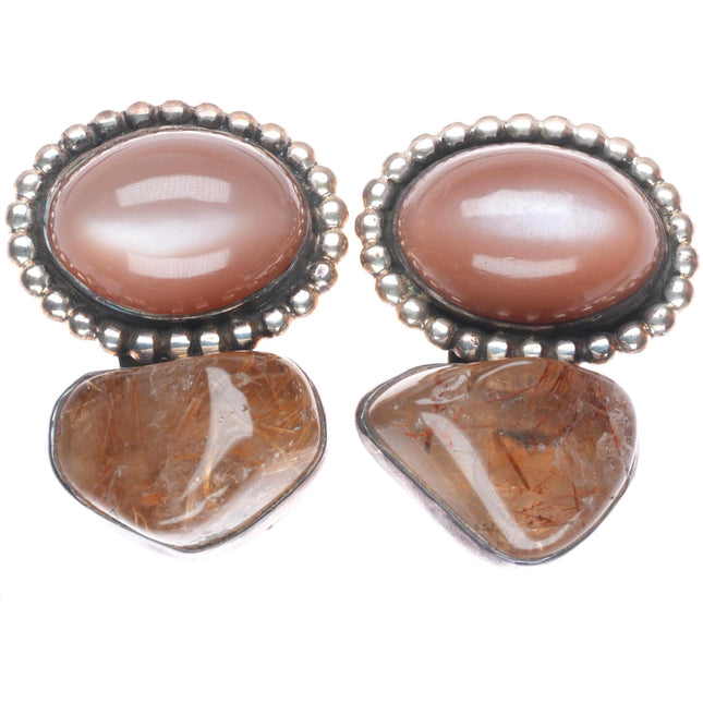 Rebecca Collins-Dallas Rutilated Quartz Peach Moonstone sterling silver earrings